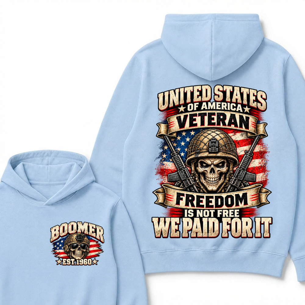 UNITED STATES OF AMERICA VETERAN FREEDOM IS NOT FREE WE PAID FOR IT EST.Year Skull Hoodie