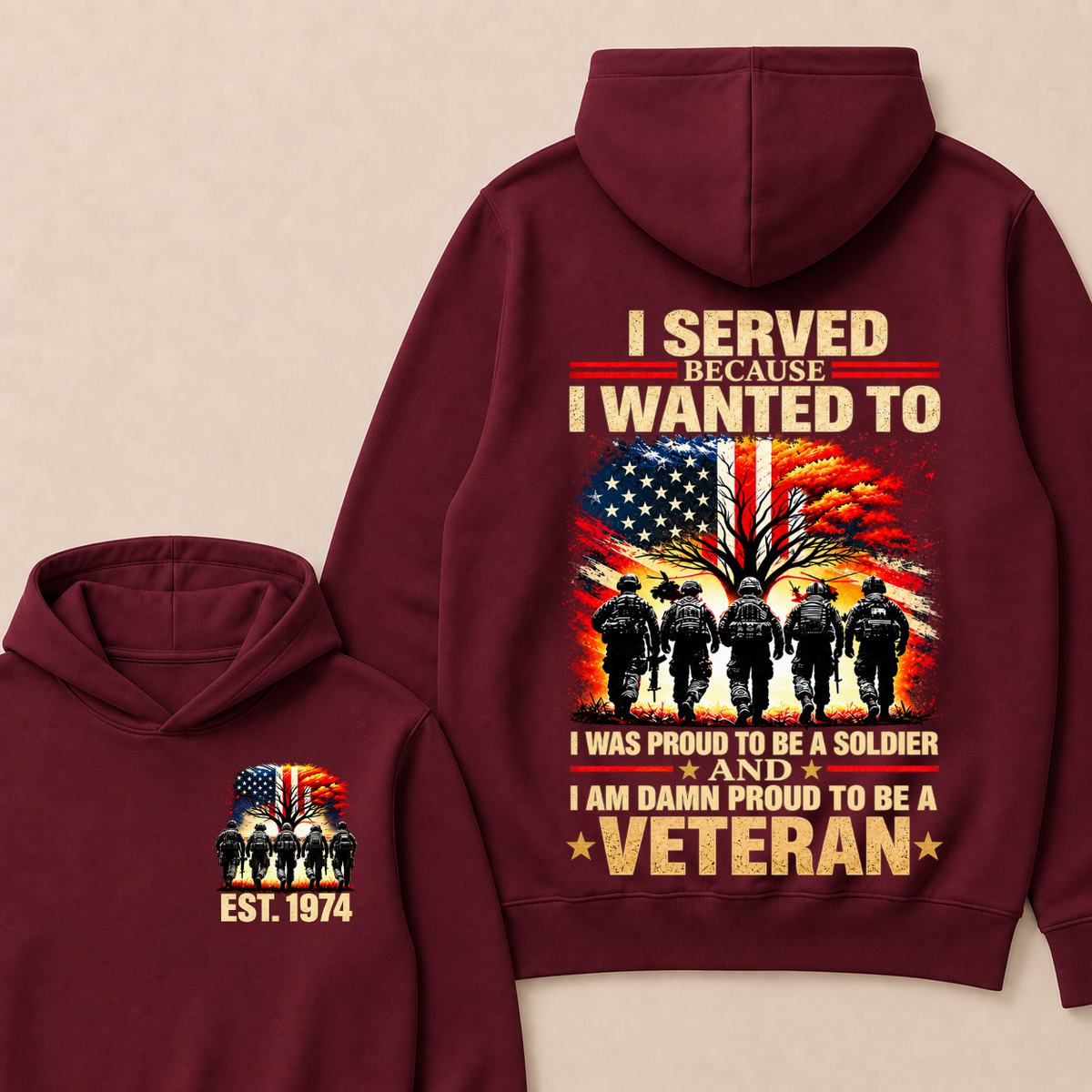 I Served Because I Wanted To I Was Proud To Be A Soldier And I Am Damn Proud To Be A Veteran Est. Year Hoodie