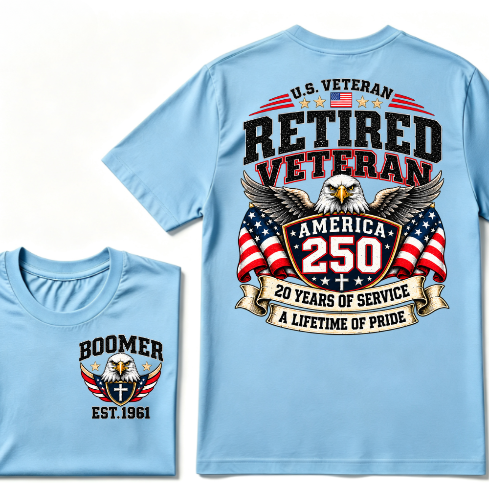U.S. Veteran Retired Veteran America 250 20 Years Of Service A Lifetime Of Pride EST.Year Graphic T Shirt