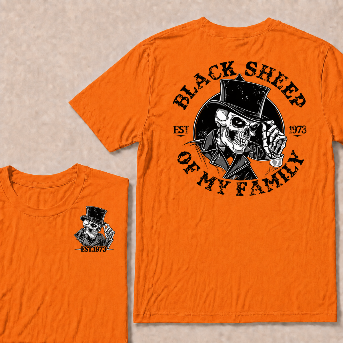 Black Sheep Of My Family Vintage Top Hat Skeleton Skull EST.Year T-Shirt, Gothic Family Quote Graphic Tee