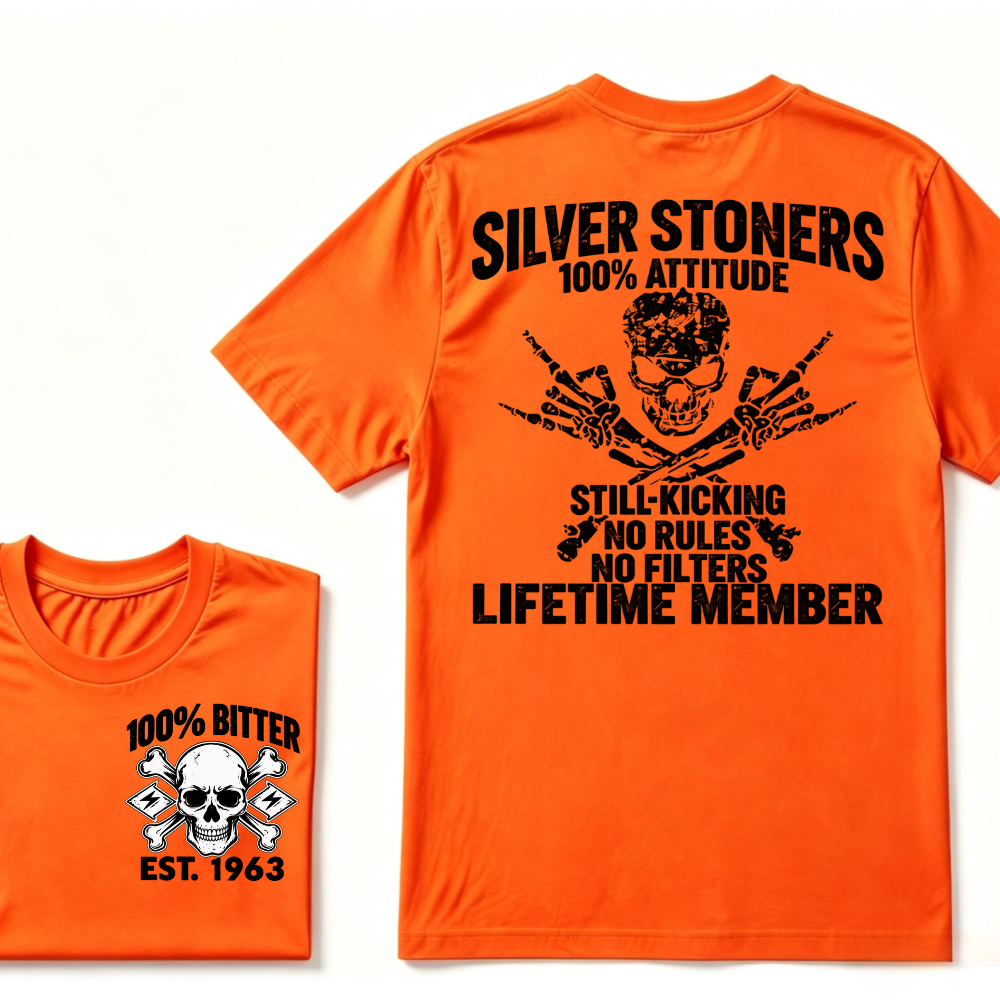 💀 SILVER STONERS: 100% Attitude, Est. Year Apparel T-shirt