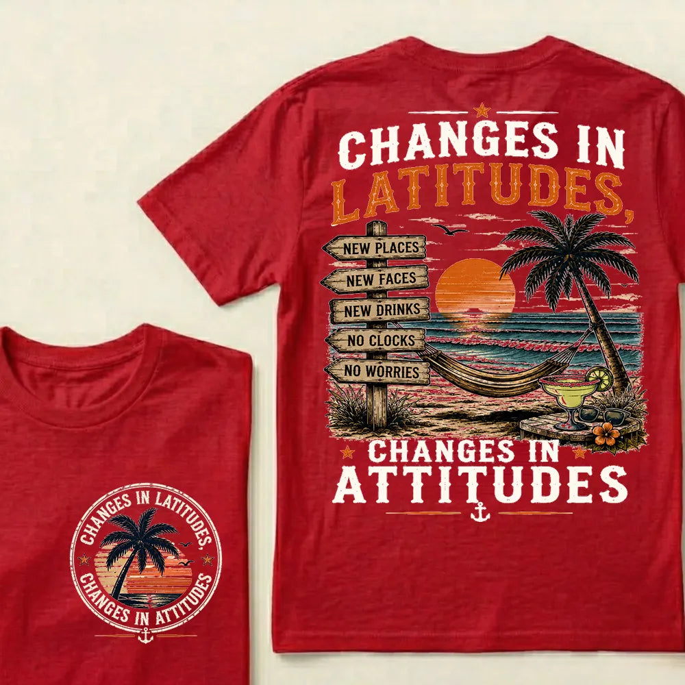 "Changes In Latitudes, Changes In Attitudes" Vintage Beach Crew Neck T-Shirt | No Clocks, No Worries Unisex Tee