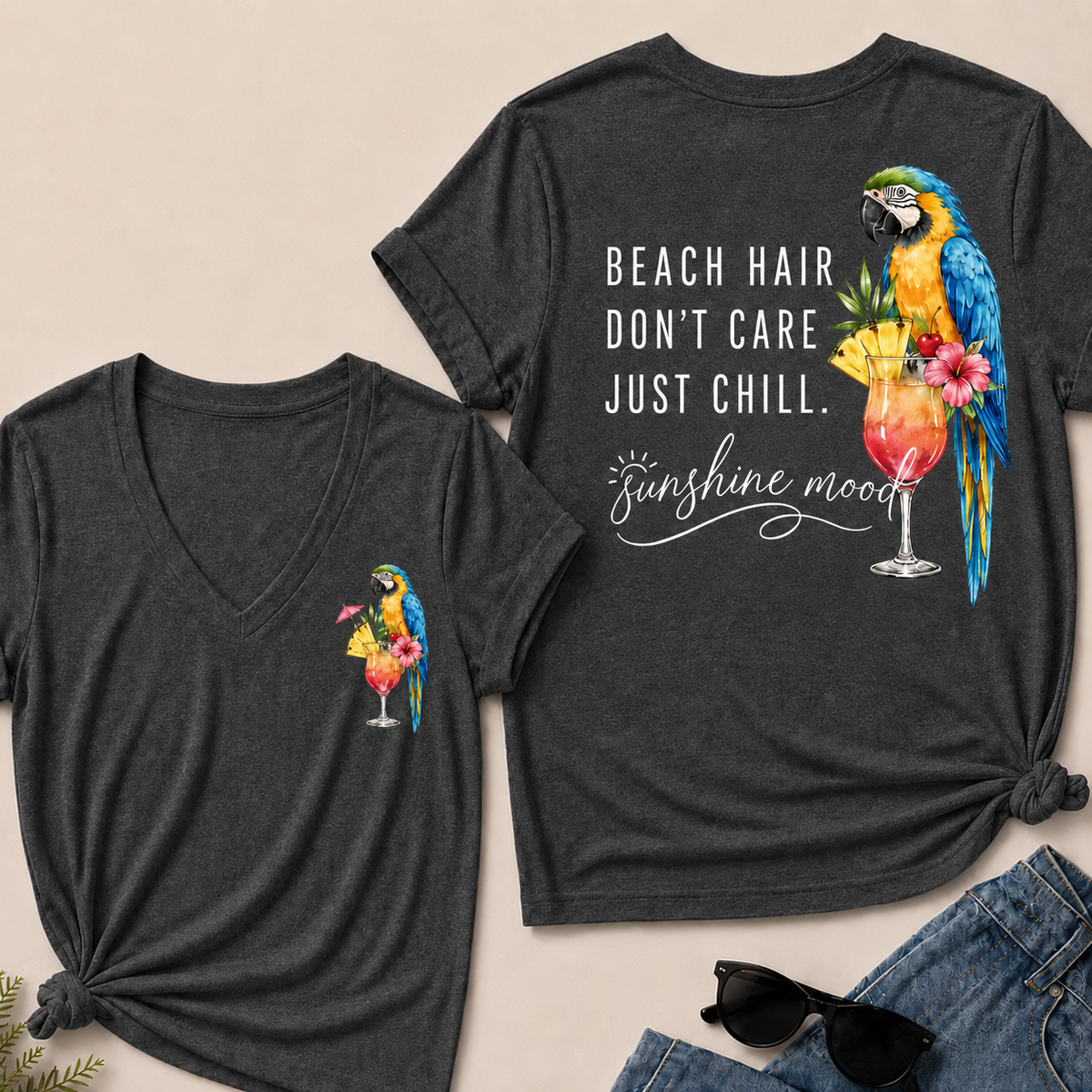"Beach Hair, Don't Care – Just Chill" V-Neck Tee