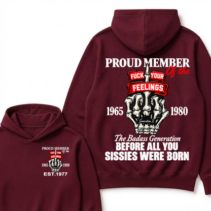 Proud Member Of The Gen X 1965-1980 Skeleton Hand Quote Front Back Print EST.Year Attitude Graphic Hoodie