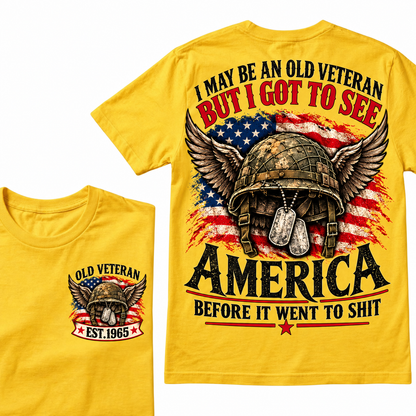 Funny Old Veteran American Flag T-Shirt, Vintage Military Army Gift, Patriotic USA Soldier Tee, Retro 1965 Veteran Shirt