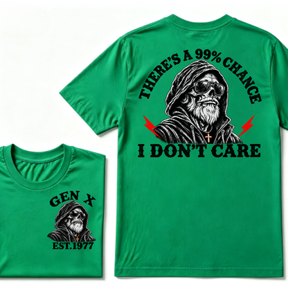 Gen X EST.Year There's A 99% Chance I Don't Care Bearded Skull Hooded Graphic T-Shirt