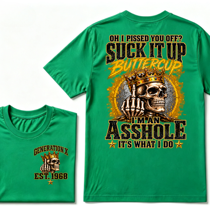 Gen X EST.Year Crown Middle Finger Skull Sarcastic Quote Vintage Graphic T-Shirt