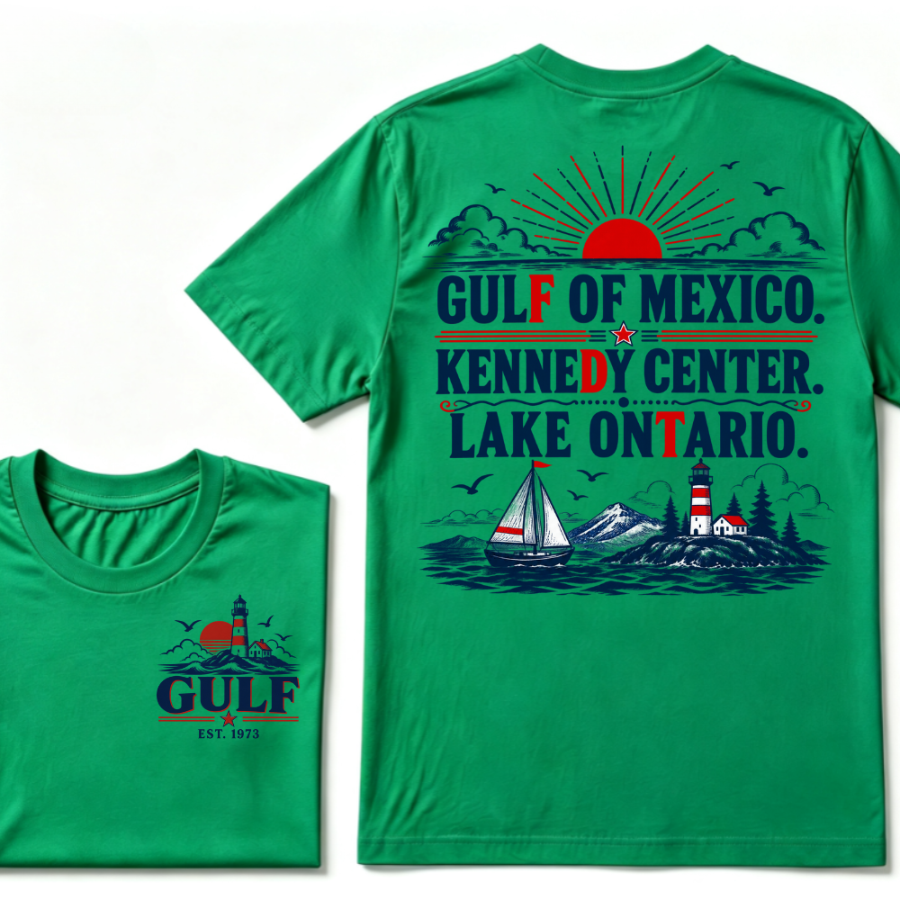 Gulf Of Mexico Kennedy Center Lake Ontario EST.Year Vintage Nautical Lighthouse Sailboat Sunset T-Shirt,Print Retro Ocean Tee