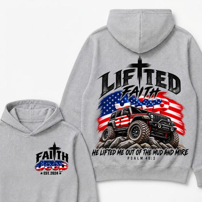 Custom Year Lifted Faith Jeep He Lifted Me Out Of The Mud And Mire Psalm 40:2 Hoodie, Christian Patriotic Hoodie