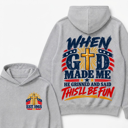 Custom Year Faith Cross Hoodie | Double Sided When God Made Me Graphic Hoodie