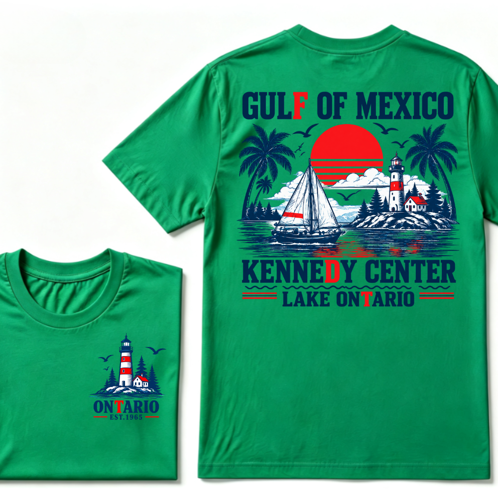Gulf Of Mexico Kennedy Center Lake Ontario EST.Year Retro Lighthouse Sailboat Graphic T-Shirt