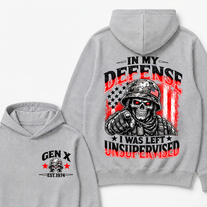 In My Defense I Was Left Unsupervised Est. Year Veteran Skull Graphic Hoodie