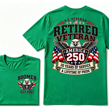 U.S. Veteran Retired Veteran America 250 20 Years Of Service A Lifetime Of Pride EST.Year Graphic T Shirt