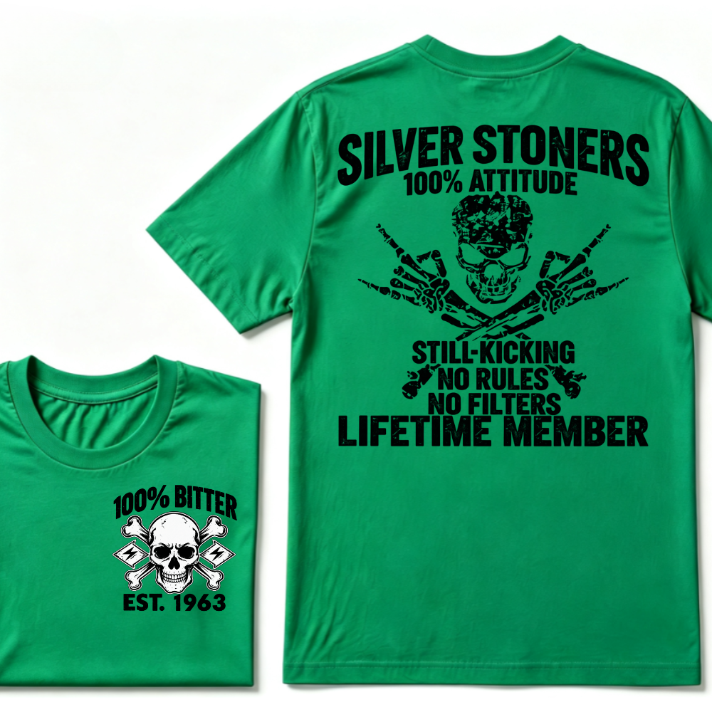 💀 SILVER STONERS: 100% Attitude, Est. Year Apparel T-shirt