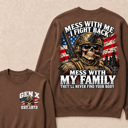 EST.Year Mess With Me I Fight Back Mess With My Family Tactical Skull American Flag Sweatshirt