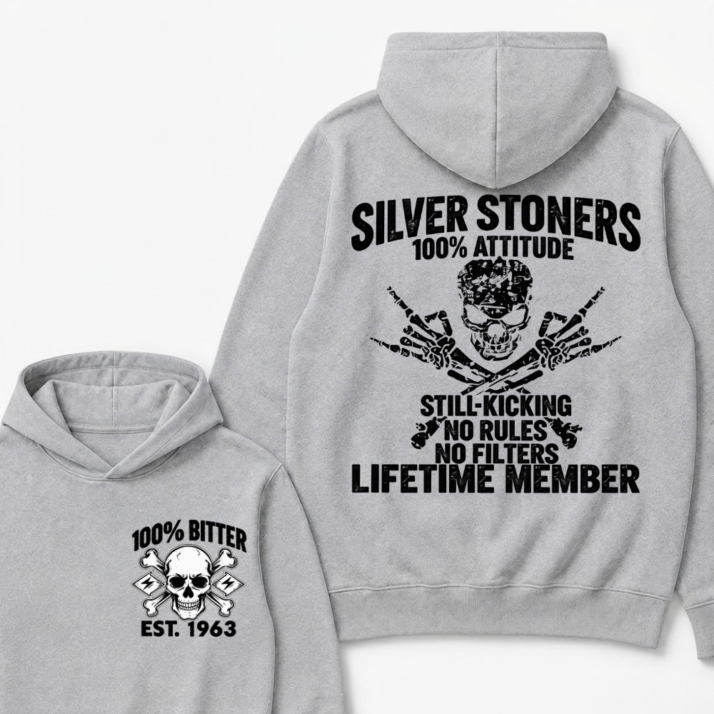 💀 SILVER STONERS: 100% Attitude, Est. Year Apparel Hoodie
