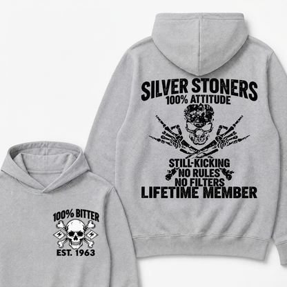 💀 SILVER STONERS: 100% Attitude, Est. Year Apparel Hoodie