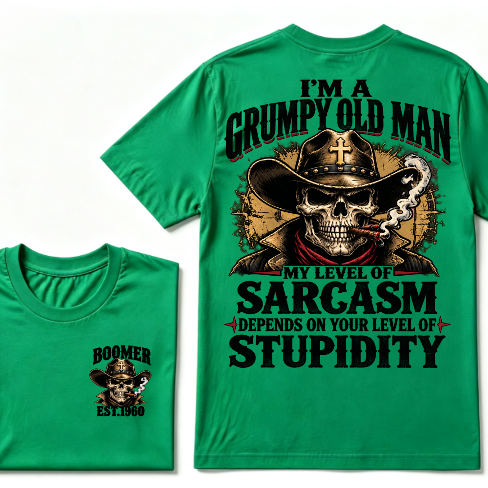 Custom EST.Year I'm A Grumpy Old Man My Level Of Sarcasm Depends On Your Level Of Stupidity Vintage Graphic T-Shirt
