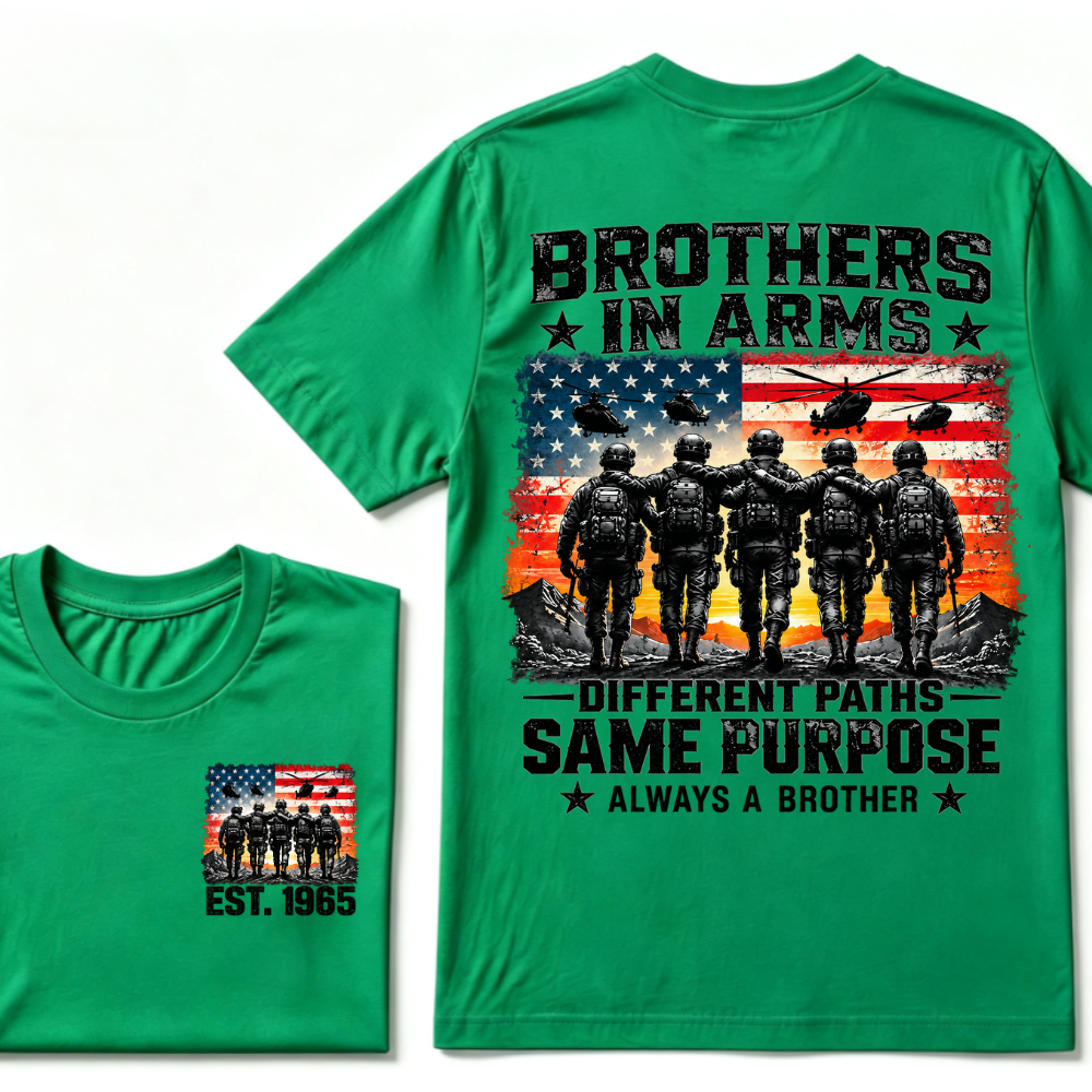 Brothers In Arms Different Paths Same Purpose Always A Brother EST.Year Veteran American Flag T-Shirt
