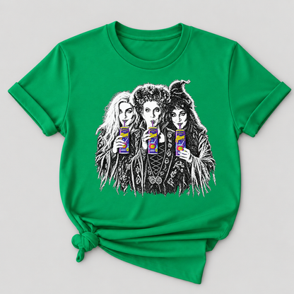 Sanderson Sisters Drinking Juice Box Hocus Pocus Halloween Witch Graphic T-Shirt