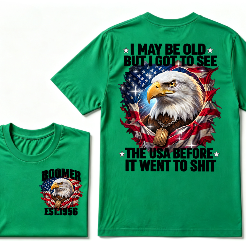 Boomer EST.Year I May Be Old But I Got To See America Longhorn Skull Retro Patriotic Eagle T-shirt