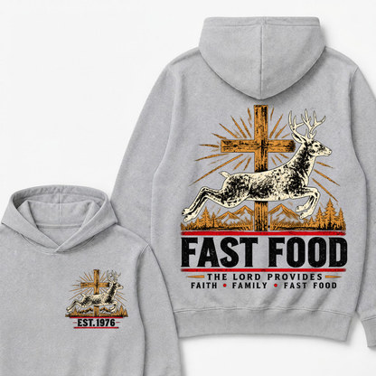 FAST FOOD – The Lord Provides | Faith, Family & Hunting Custom Year Hoodie