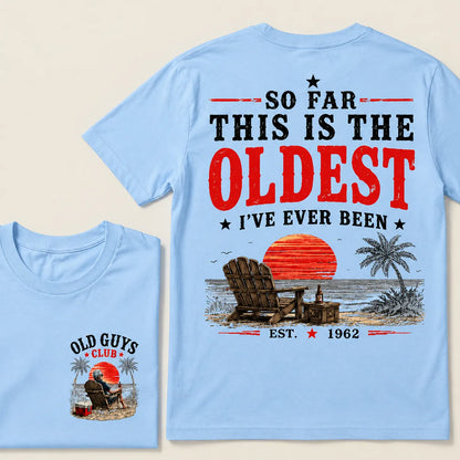 🌅 "Old Guys Club" Vintage Beach Birthday Commemorative Graphic T-Shirt
