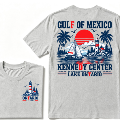 Gulf Of Mexico Kennedy Center Lake Ontario EST.Year Retro Lighthouse Sailboat Graphic T-Shirt