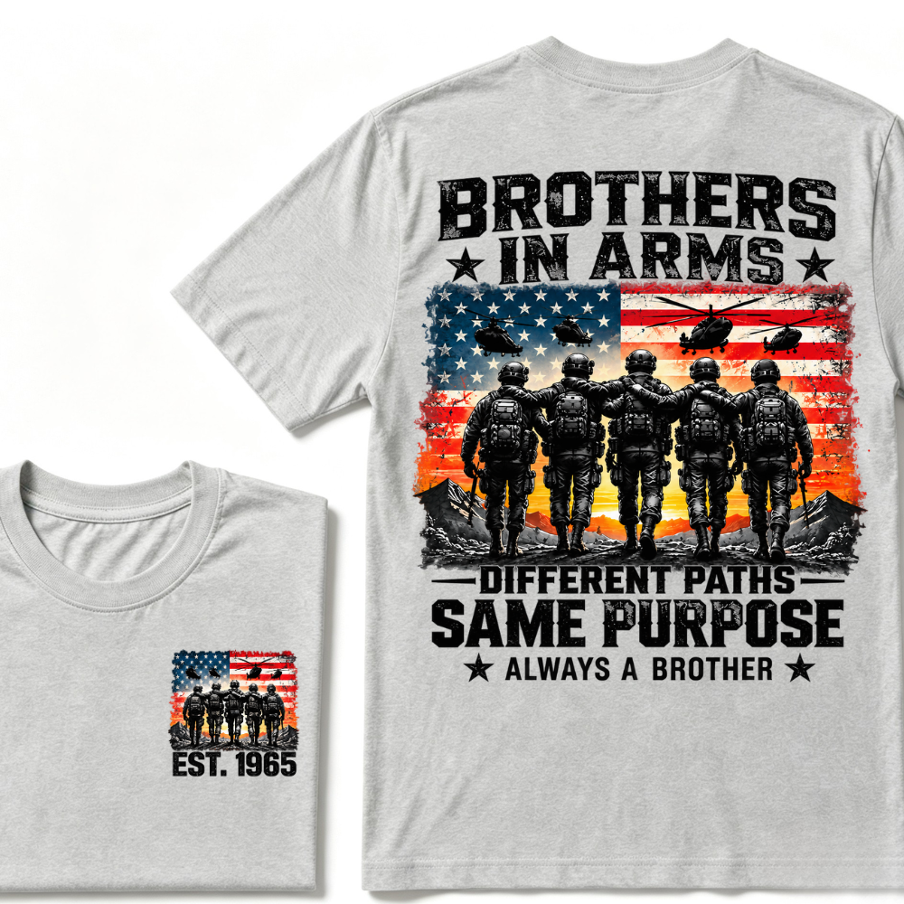Brothers In Arms Different Paths Same Purpose Always A Brother EST.Year Veteran American Flag T-Shirt