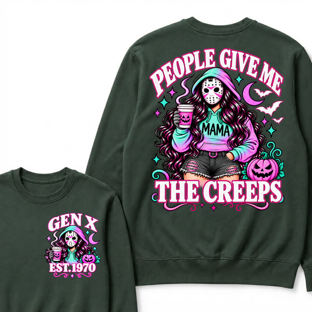 Gen X “People Give Me the Creeps” Halloween Sweatshirts – Custom Birth Year