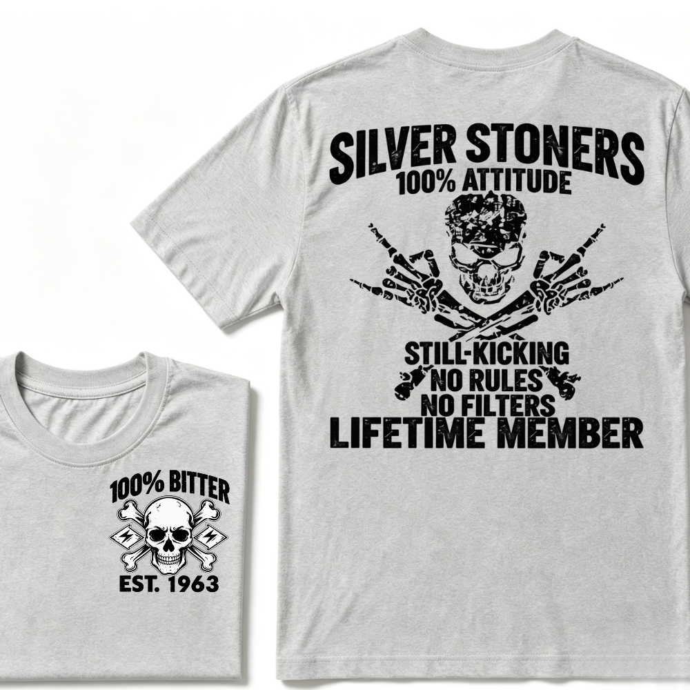 💀 SILVER STONERS: 100% Attitude, Est. Year Apparel T-shirt