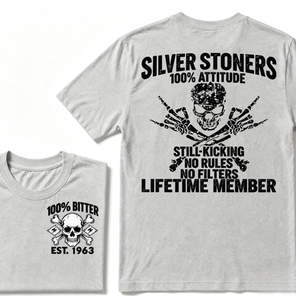 💀 SILVER STONERS: 100% Attitude, Est. Year Apparel T-shirt