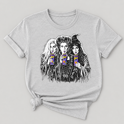 Sanderson Sisters Drinking Juice Box Hocus Pocus Halloween Witch Graphic T-Shirt