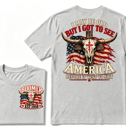 Boomer EST.Year I May Be Old But I Got To See America Vintage Western Patriotic Tee