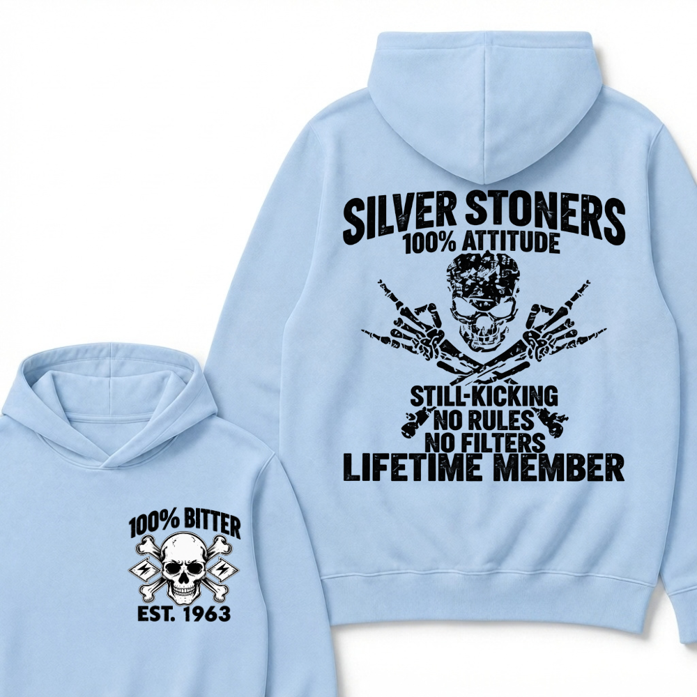 💀 SILVER STONERS: 100% Attitude, Est. Year Apparel Hoodie