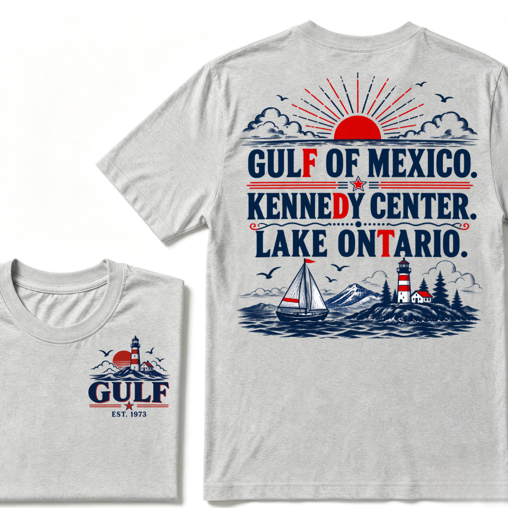 Gulf Of Mexico Kennedy Center Lake Ontario EST.Year Vintage Nautical Lighthouse Sailboat Sunset T-Shirt,Print Retro Ocean Tee