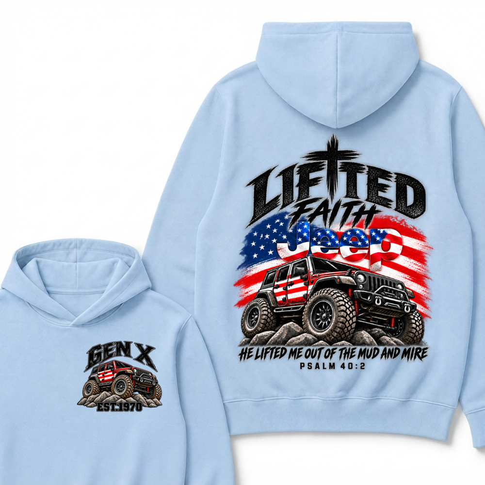 Custom Year Lifted Faith Jeep He Lifted Me Out Of The Mud And Mire Psalm 40:2 Hooodie