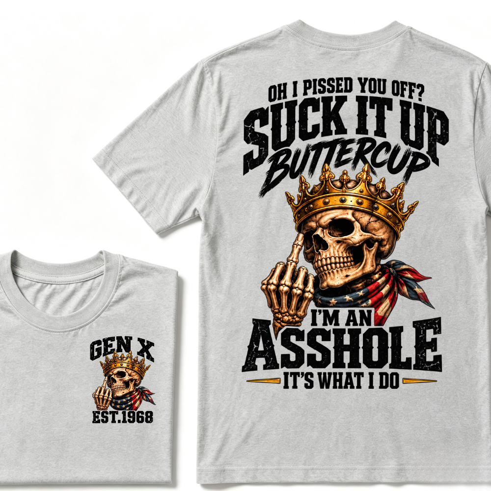 Gen X EST.Year Crown Skull American Bandage Retro Sarcastic Quote Graphic T-Shirt