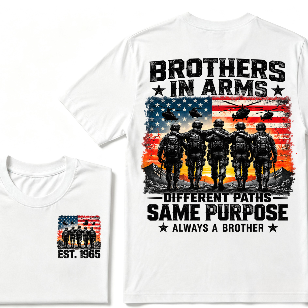 Brothers In Arms Different Paths Same Purpose Always A Brother EST.Year Veteran American Flag T-Shirt