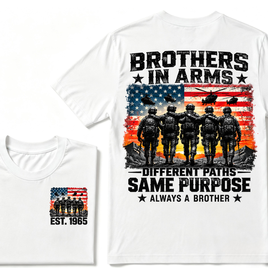 Brothers In Arms Different Paths Same Purpose Always A Brother EST.Year Veteran American Flag T-Shirt