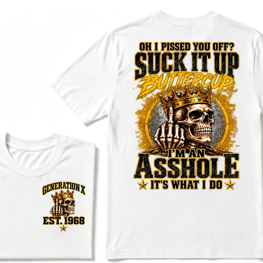 Gen X EST.Year Crown Middle Finger Skull Sarcastic Quote Vintage Graphic T-Shirt