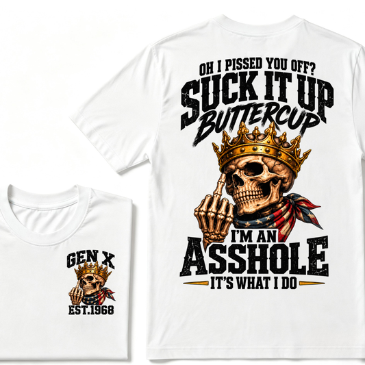 Gen X EST.Year Crown Skull American Bandage Retro Sarcastic Quote Graphic T-Shirt