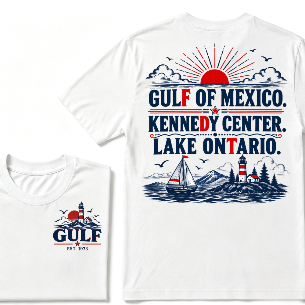 Gulf Of Mexico Kennedy Center Lake Ontario EST.Year Vintage Nautical Lighthouse Sailboat Sunset T-Shirt,Print Retro Ocean Tee