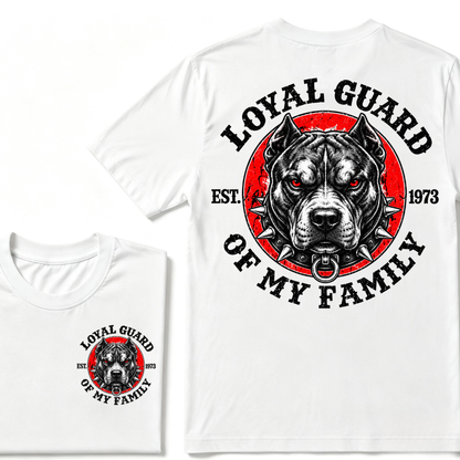 Loyal Guard Of My Family EST.Year Pitbull Dog Graphic T-Shirt Family Protector Tee