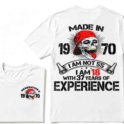Custom Birth Year Generation X T-Shirt – I'm Not 55, I'm 18 with 37 Years of Experience – Personalized Vintage Skull Graphic Tee