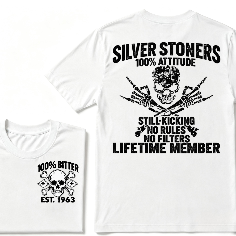 💀 SILVER STONERS: 100% Attitude, Est. Year Apparel T-shirt