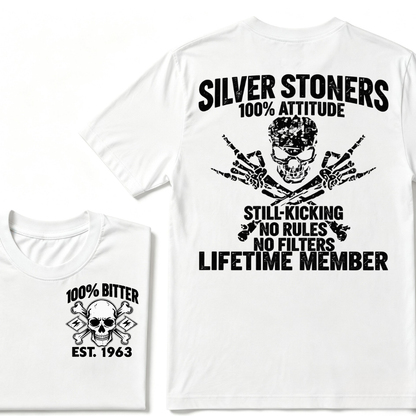 💀 SILVER STONERS: 100% Attitude, Est. Year Apparel T-shirt