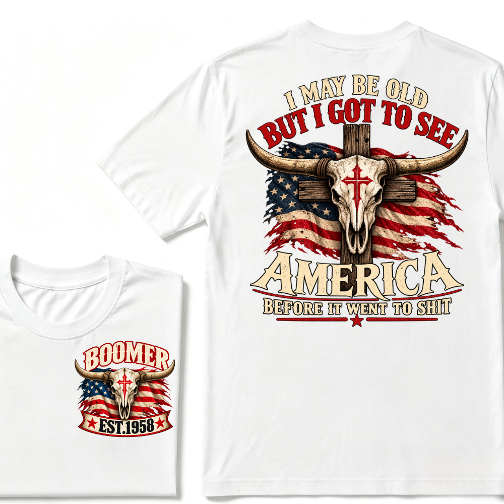 Boomer EST.Year I May Be Old But I Got To See America Vintage Western Patriotic Tee