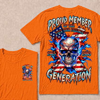 Gen X EST.Year Proud Member Of The Generation Fire Skull American Flag X Graphic T-Shirt