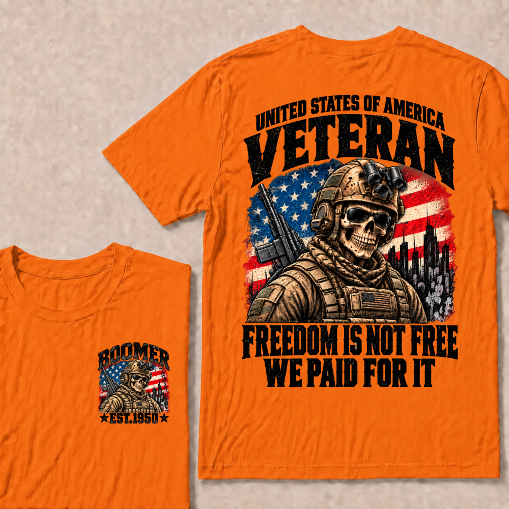 EST.Year United States Veteran Freedom Is Not Free We Paid For It Tactical Skull American Flag T-Shirt